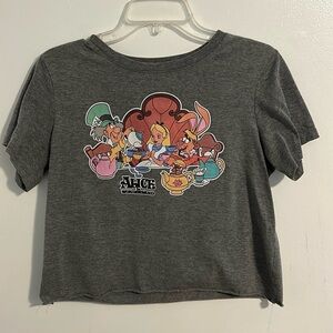 Alice and wonderland Tea Time with Friends Gray Graphic Crop Top Size XL Disney